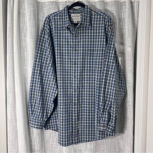 VINTAGE Blue and White Abercrombie Plaid Striped Button Up Flannel Size Men’s XL